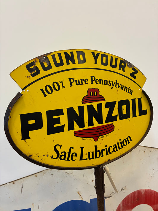 Original Never Restored Vintage Pennzoil Double Sided Sign