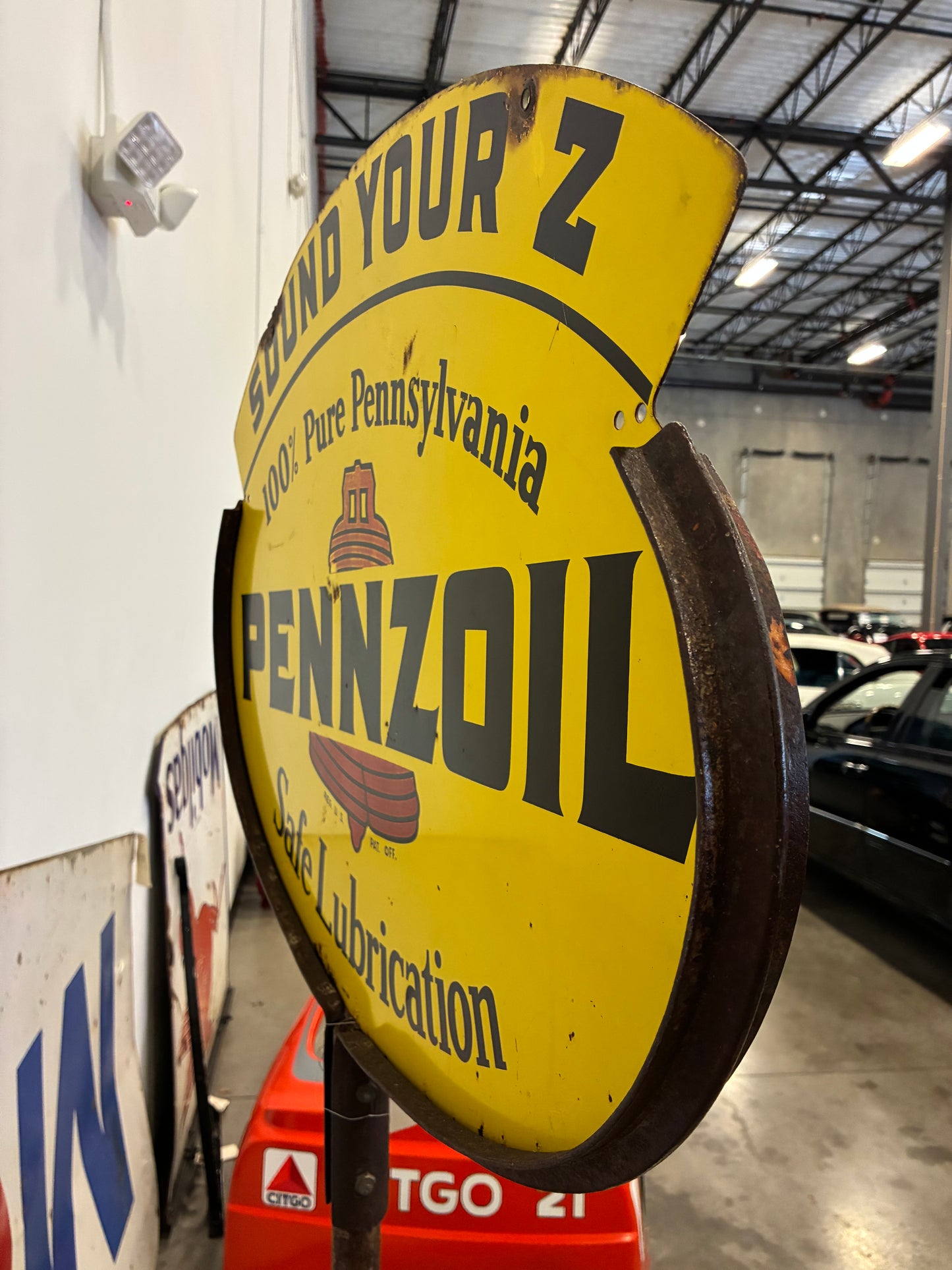 Original Never Restored Vintage Pennzoil Double Sided Sign