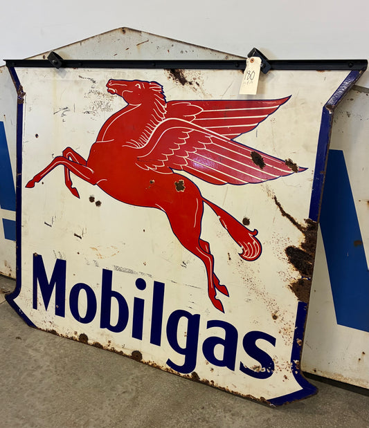 Vintage Double Sided Hanging Mobil Gas Sign