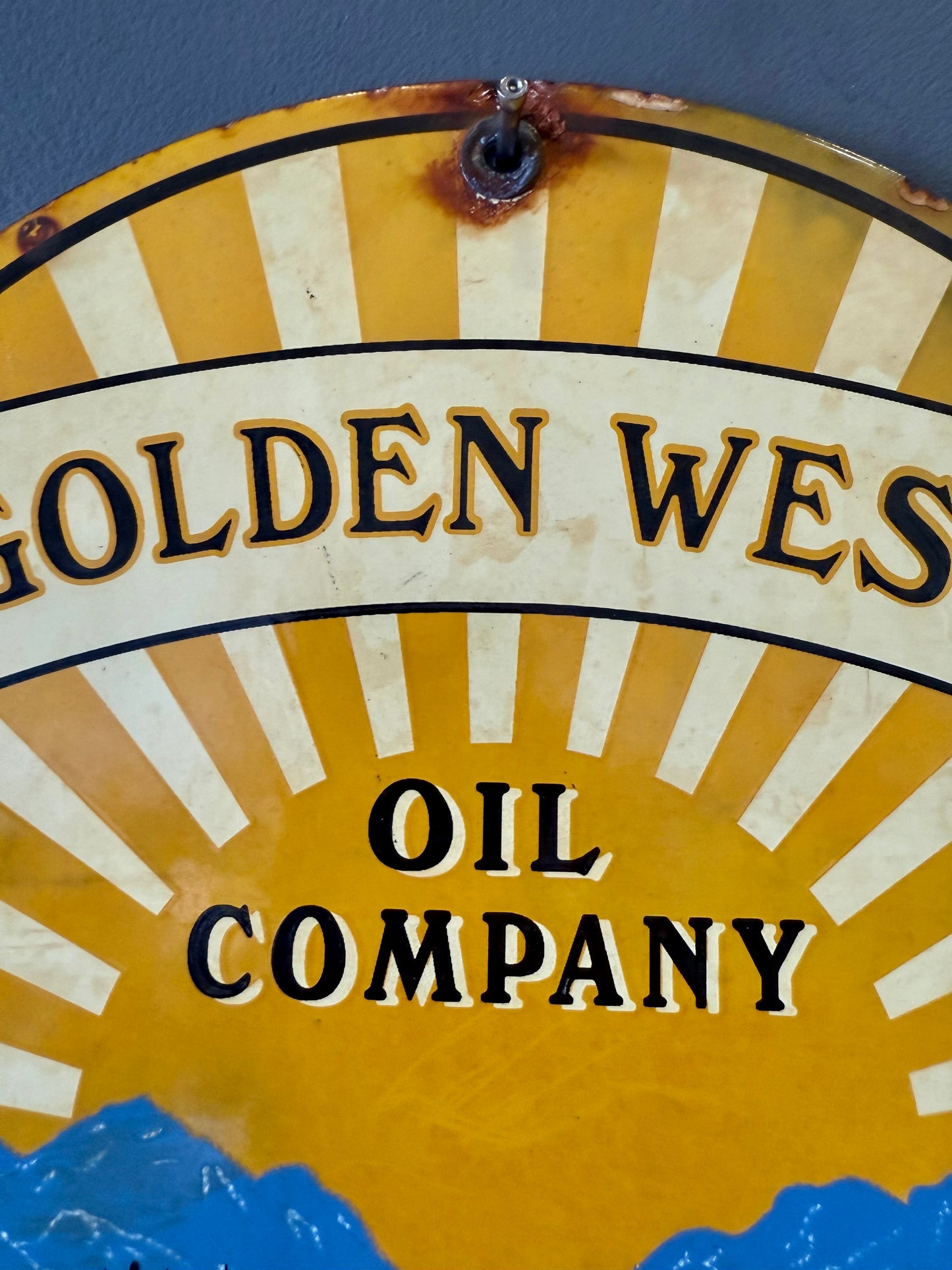 Original golden west oil company porcelain sign