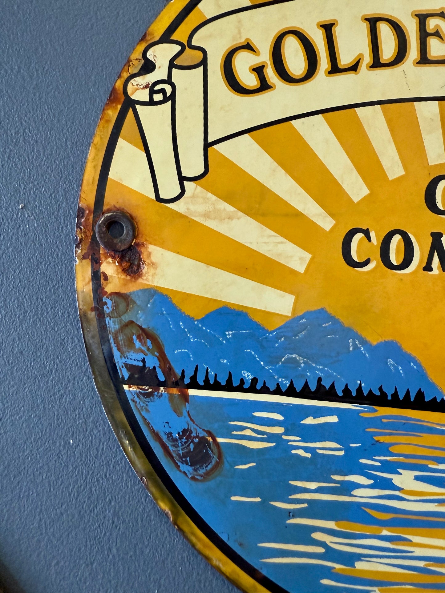 Original golden west oil company porcelain sign