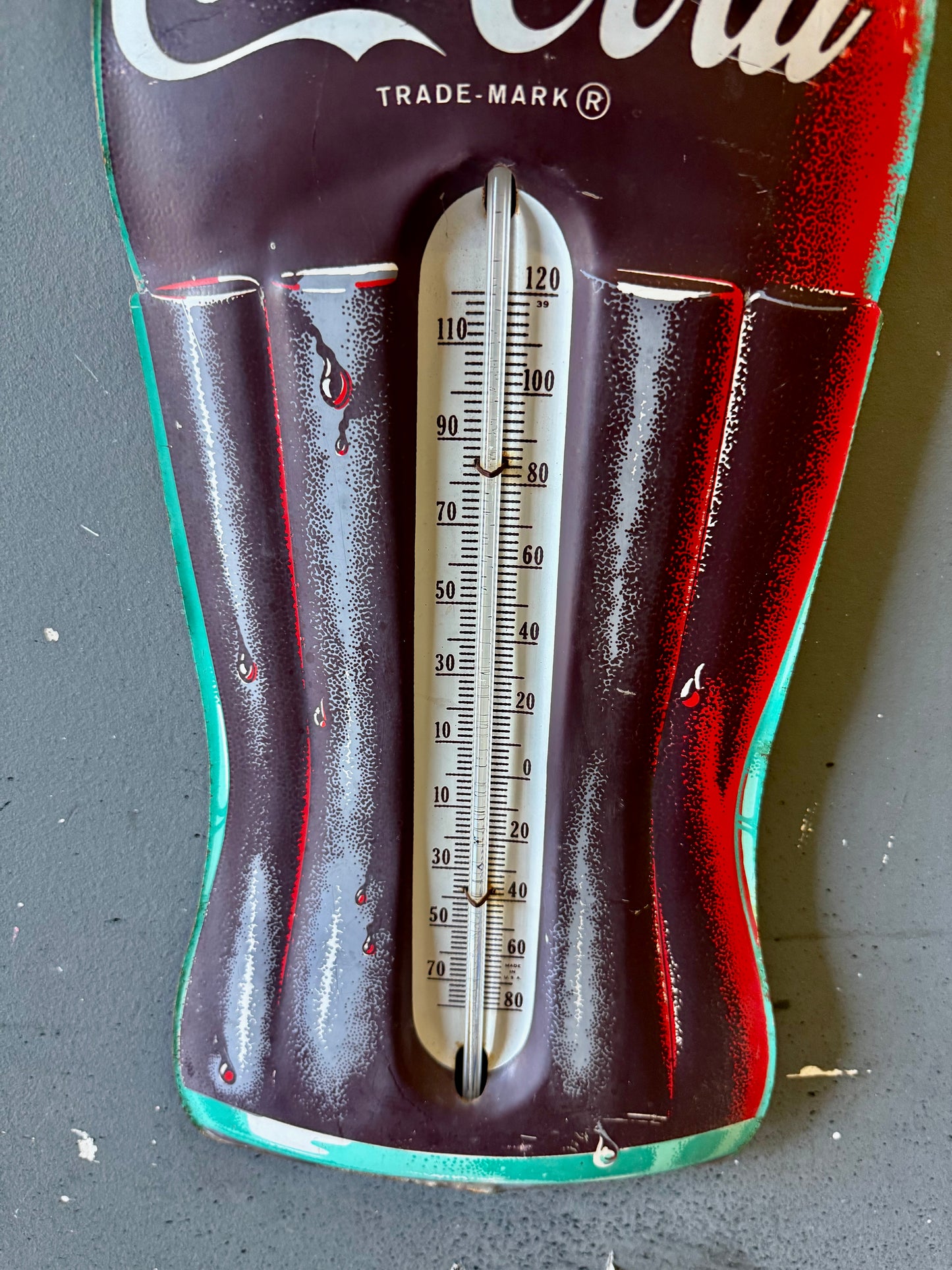 1960 Vintage Coco Cola bottle sign thermometer