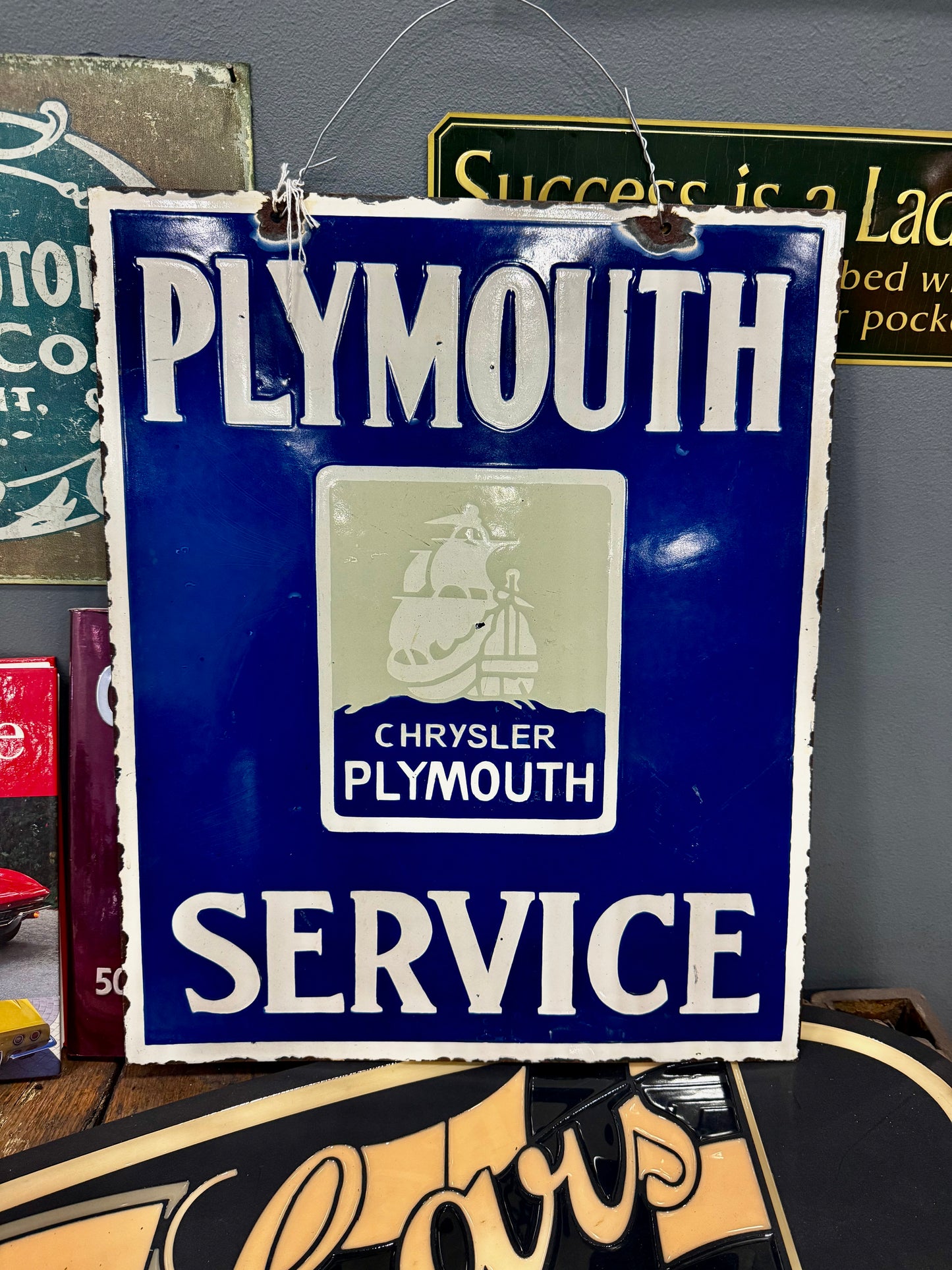 Vintage Original Porcelain Plymouth Service sign