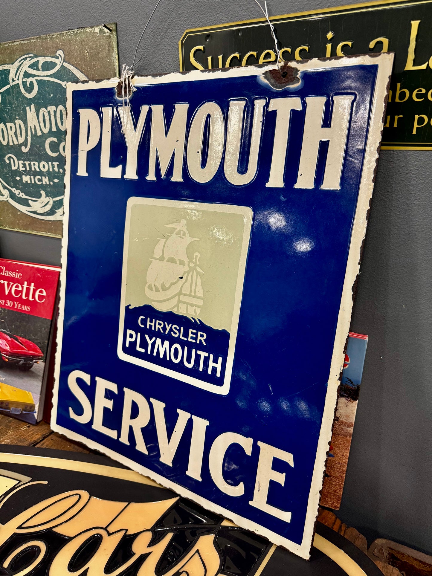 Vintage Original Porcelain Plymouth Service sign