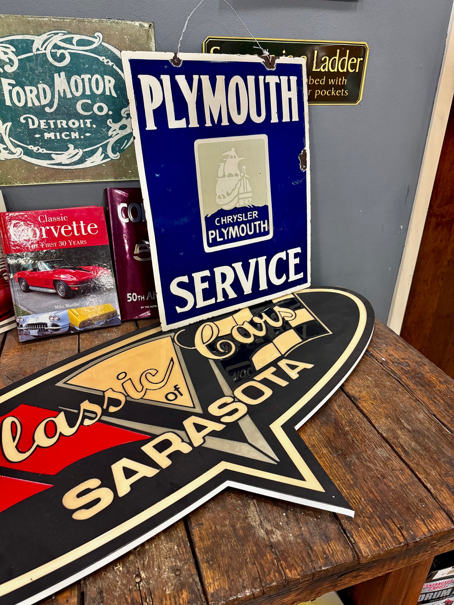 Vintage Original Porcelain Plymouth Service sign