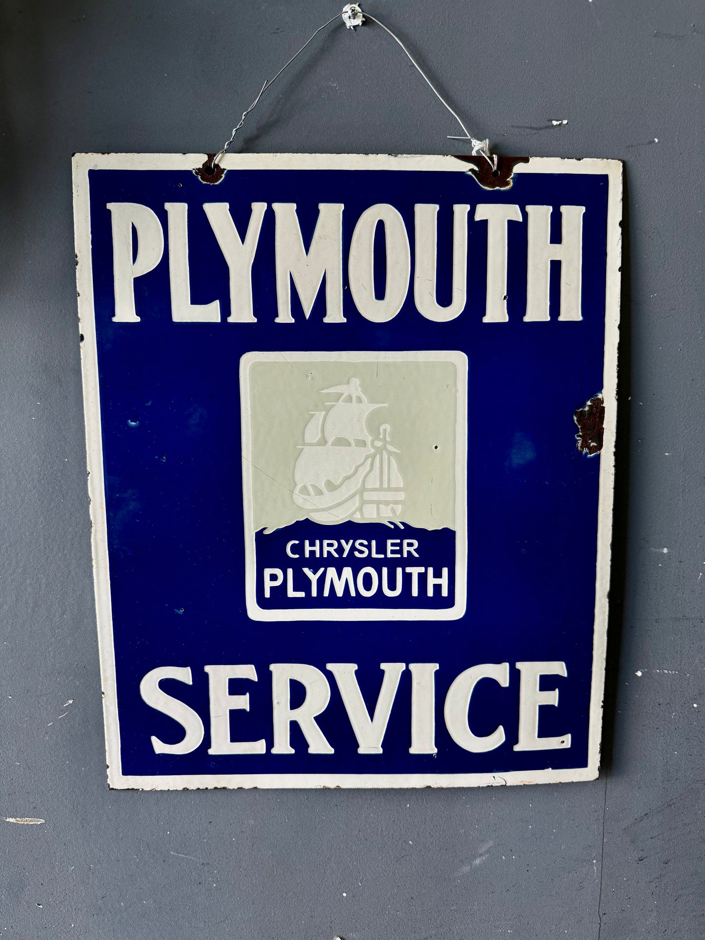 Vintage Original Porcelain Plymouth Service sign