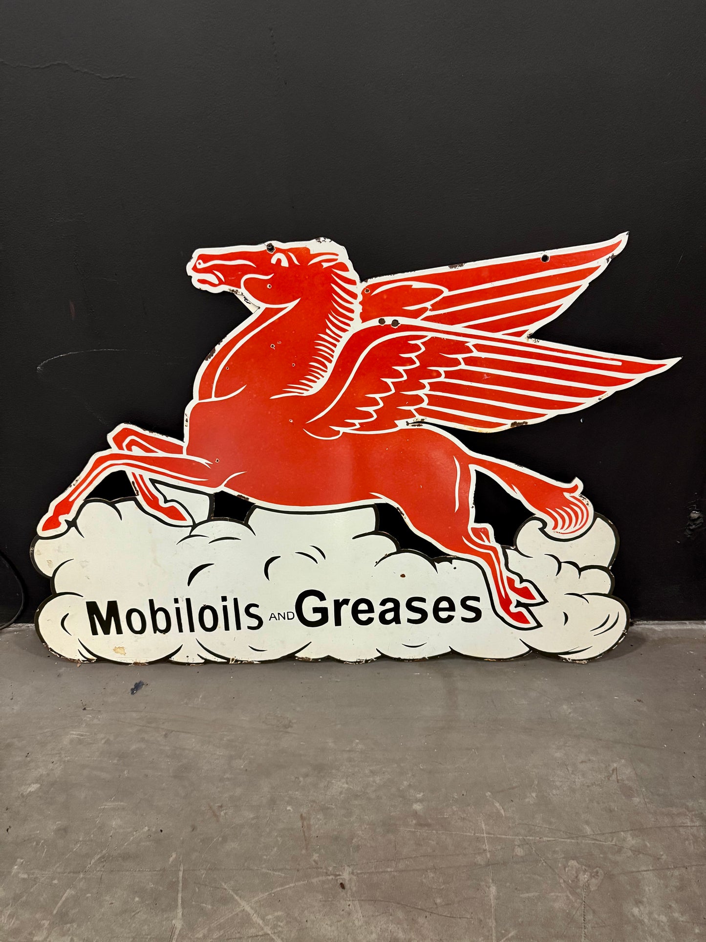Mobil oils and greases pegasus porcelain sign
