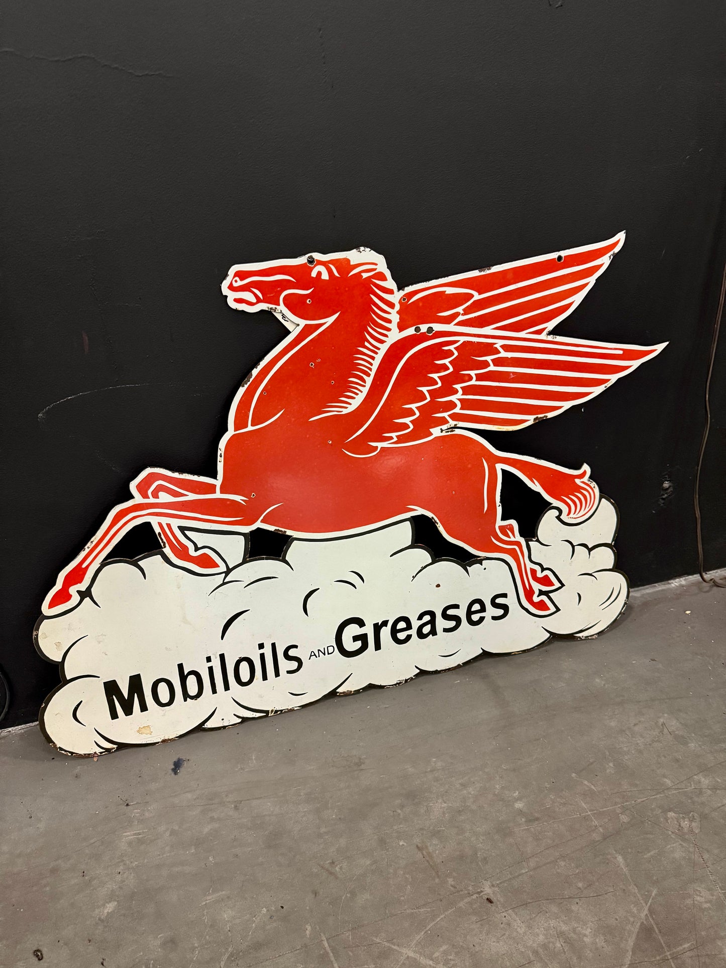 Mobil oils and greases pegasus porcelain sign