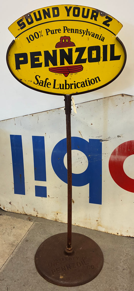 Original Never Restored Vintage Pennzoil Double Sided Sign