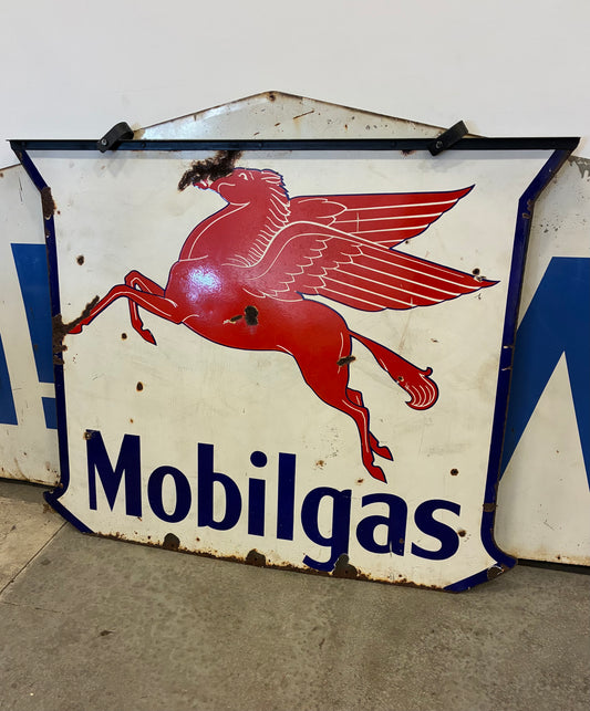 Vintage Double Sided Hanging Mobil Gas Sign