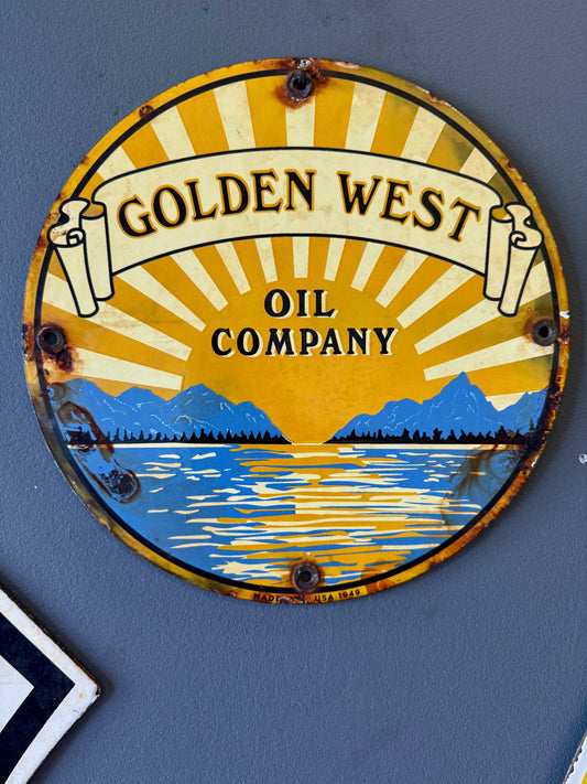 Original golden west oil company porcelain sign