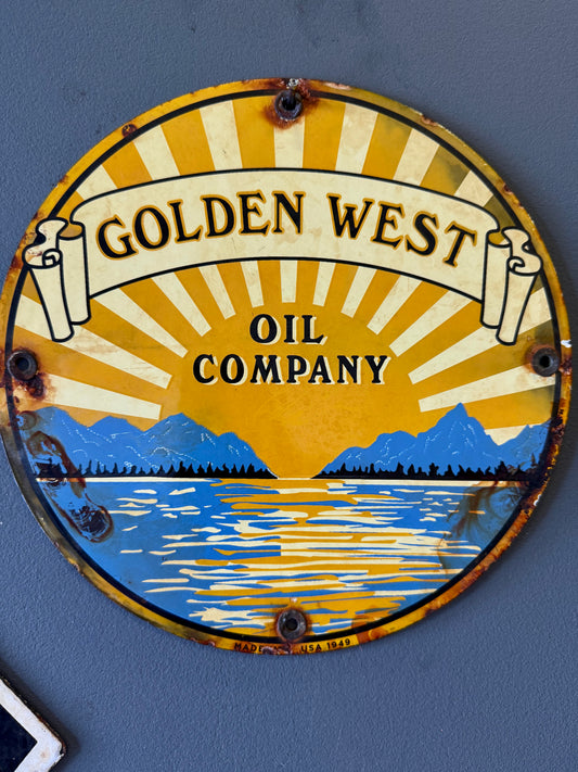 Original golden west oil company porcelain sign