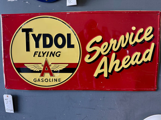 Tydol flying a gasoline embossed tin sign