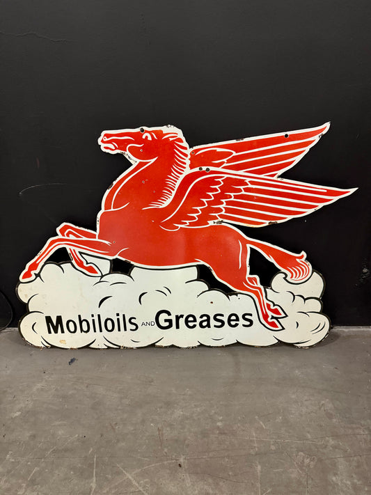 Mobil oils and greases pegasus porcelain sign