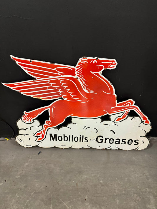 Mobil oils and greases pegasus porcelain sign