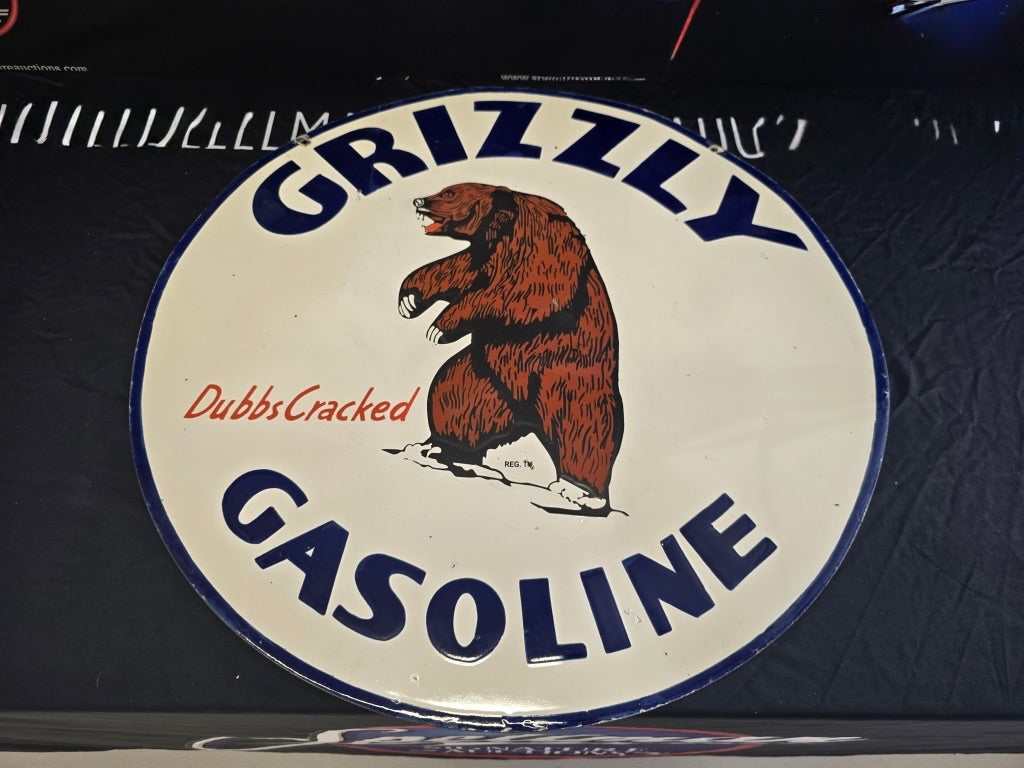 Grizzly Gasoline 30 Inch Porcelain Sign