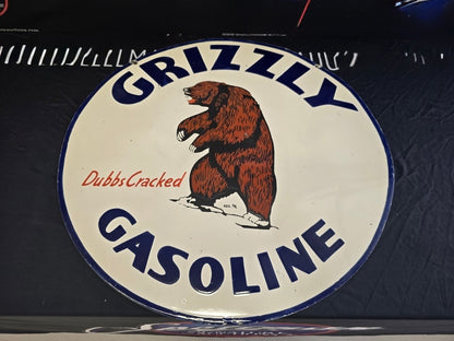 Grizzly Gasoline 30 Inch Porcelain Sign